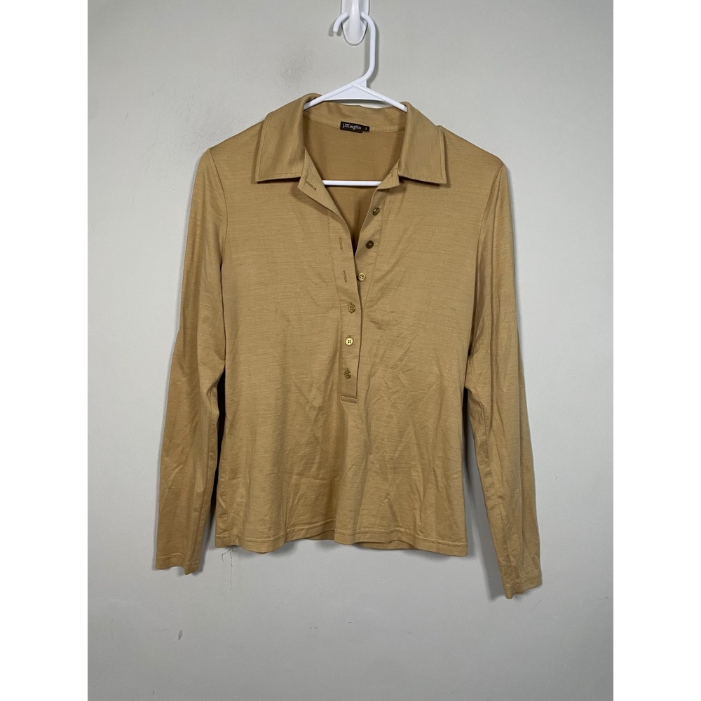 J.McLaughlin Silk Blend Long Sleeve Silk Blend Polo Top in Tan Size Small